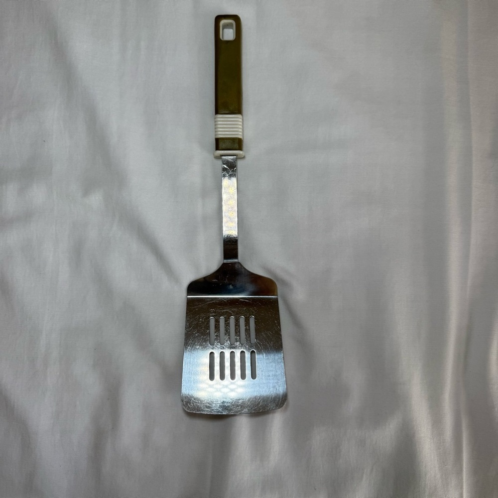 Vintage Stainless Steel Slotted Spatula Green handle
